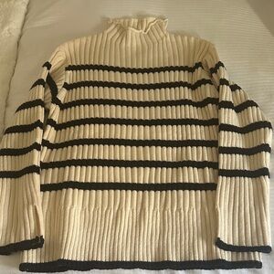 Zara Black and Cream Striped Turtleneck Sweater
